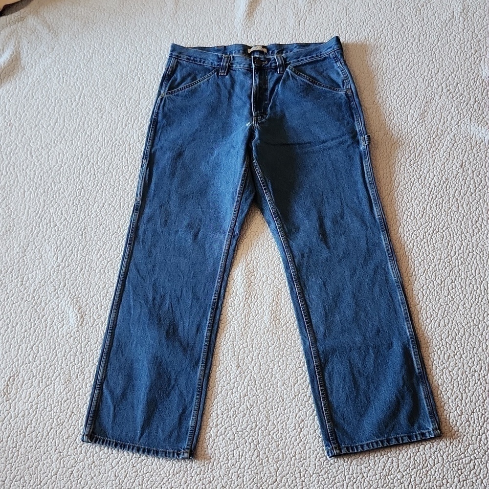 Blue mountain high rise wide leg carpenter medium wash distressed jeans